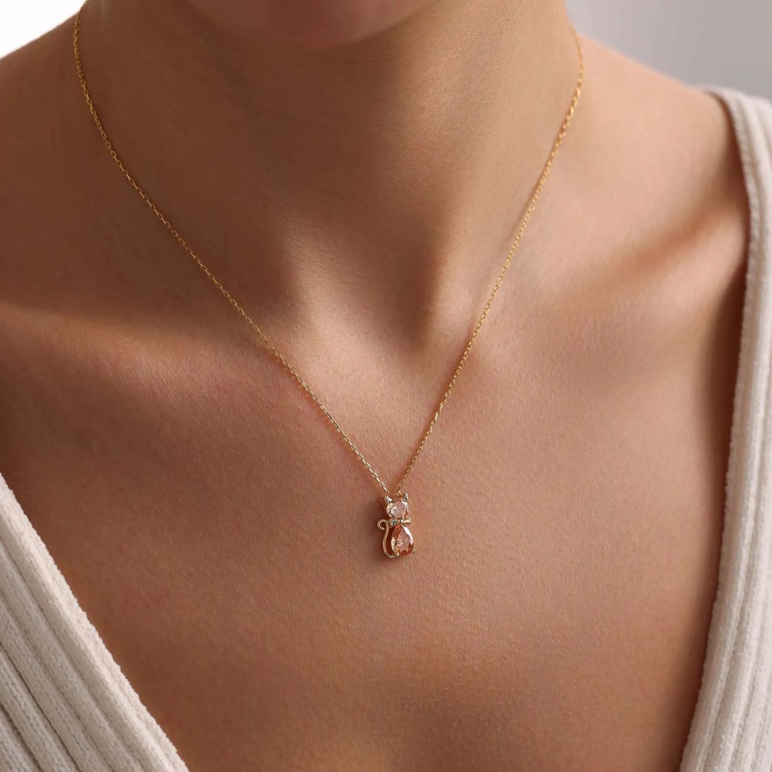 💐Mother's Day Pre-sale💝For Cat Lover-Birthstone Kitten Necklace