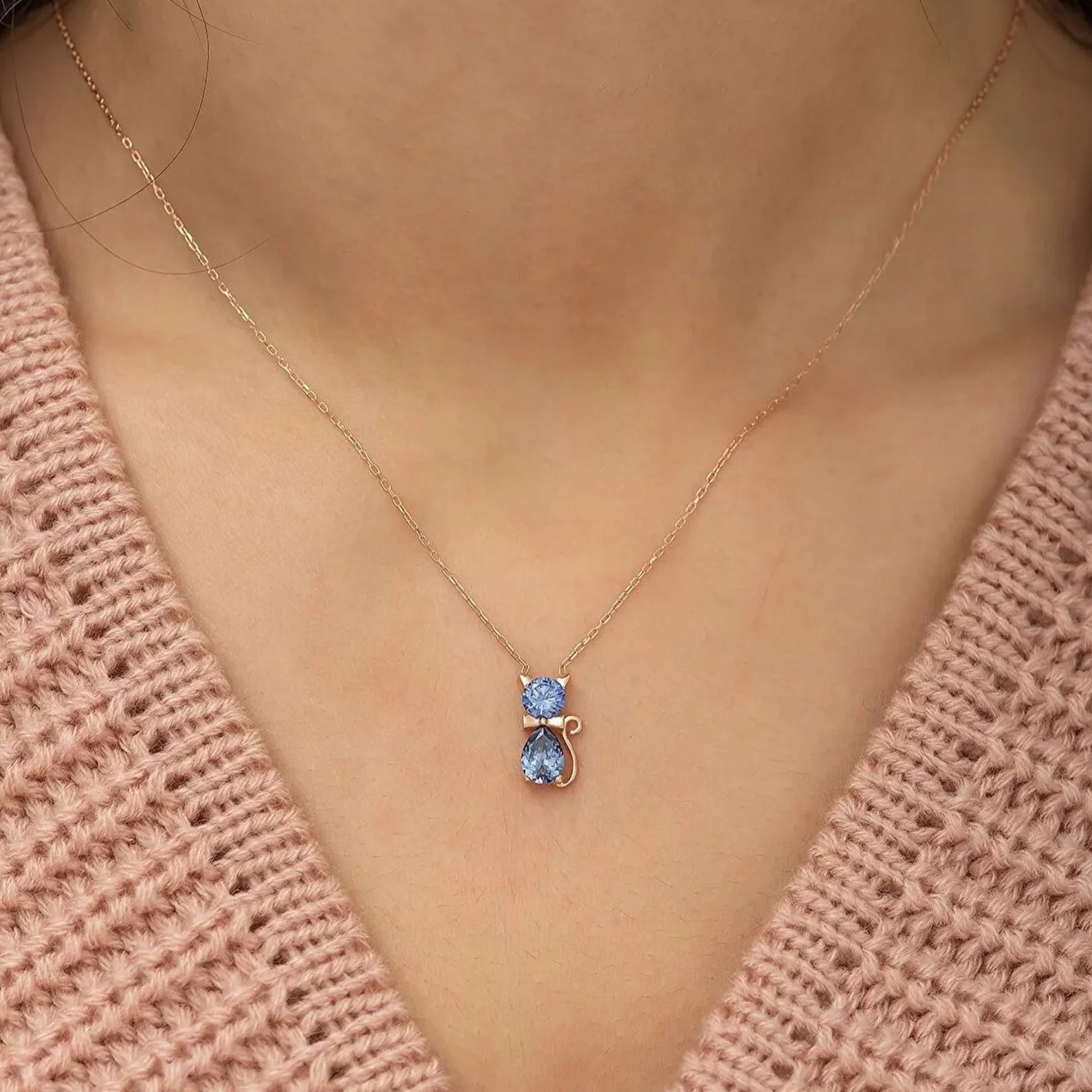 💐Mother's Day Pre-sale💝For Cat Lover-Birthstone Kitten Necklace