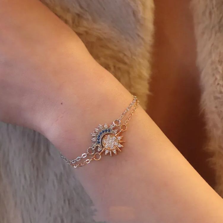 For Bonus Daughter - Hearts Are Linked Moon And Star Bracelet