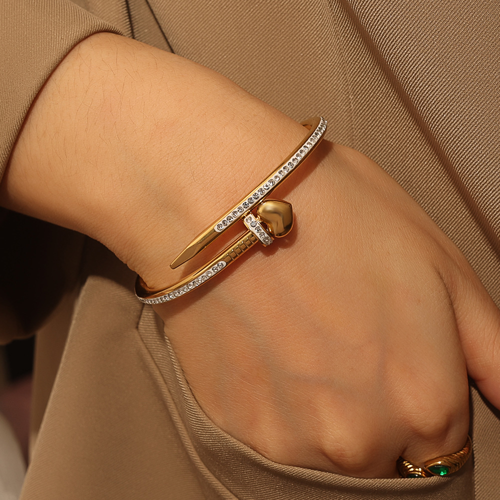 “Nailed My Heart” – Diamond Nail & Heart Bangle