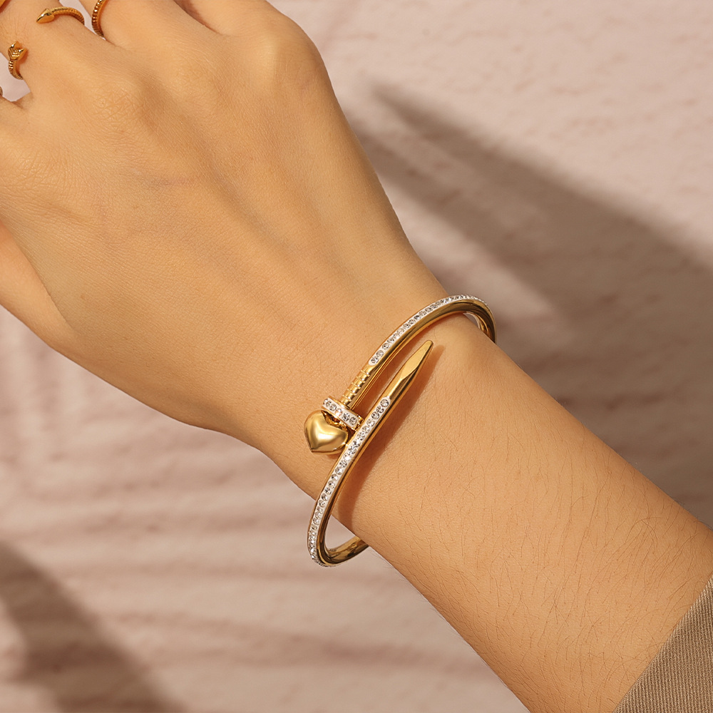 “Nailed My Heart” – Diamond Nail & Heart Bangle