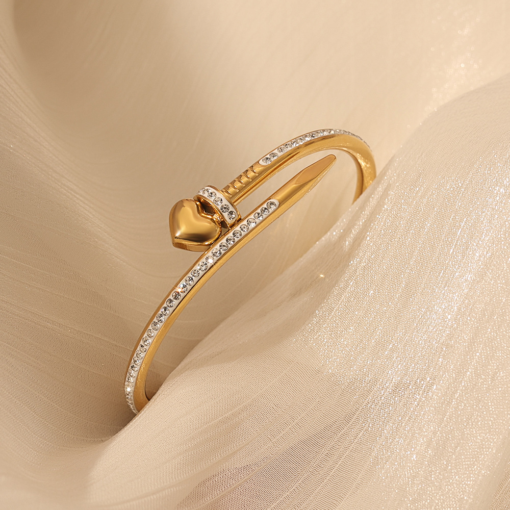 “Nailed My Heart” – Diamond Nail & Heart Bangle