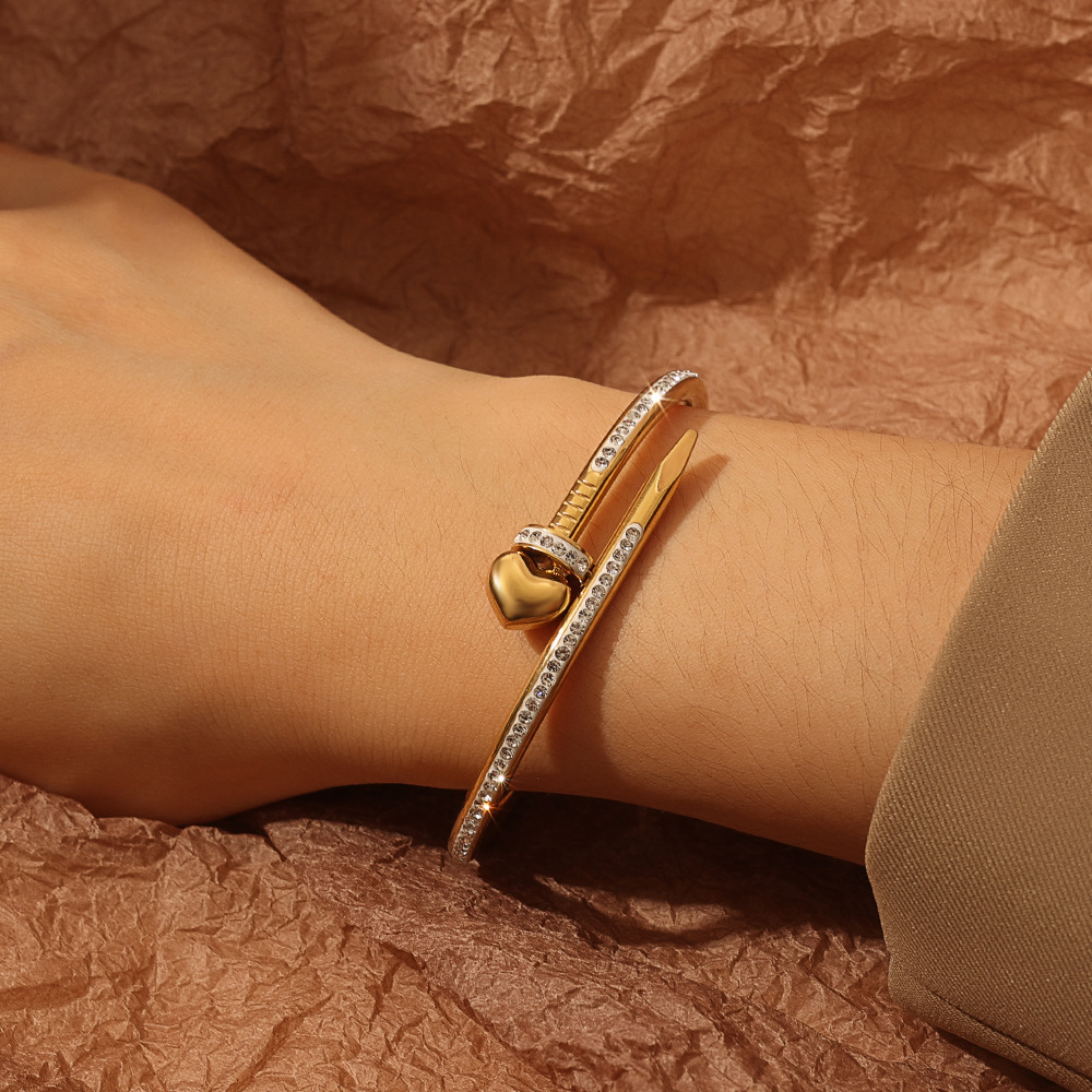 “Nailed My Heart” – Diamond Nail & Heart Bangle