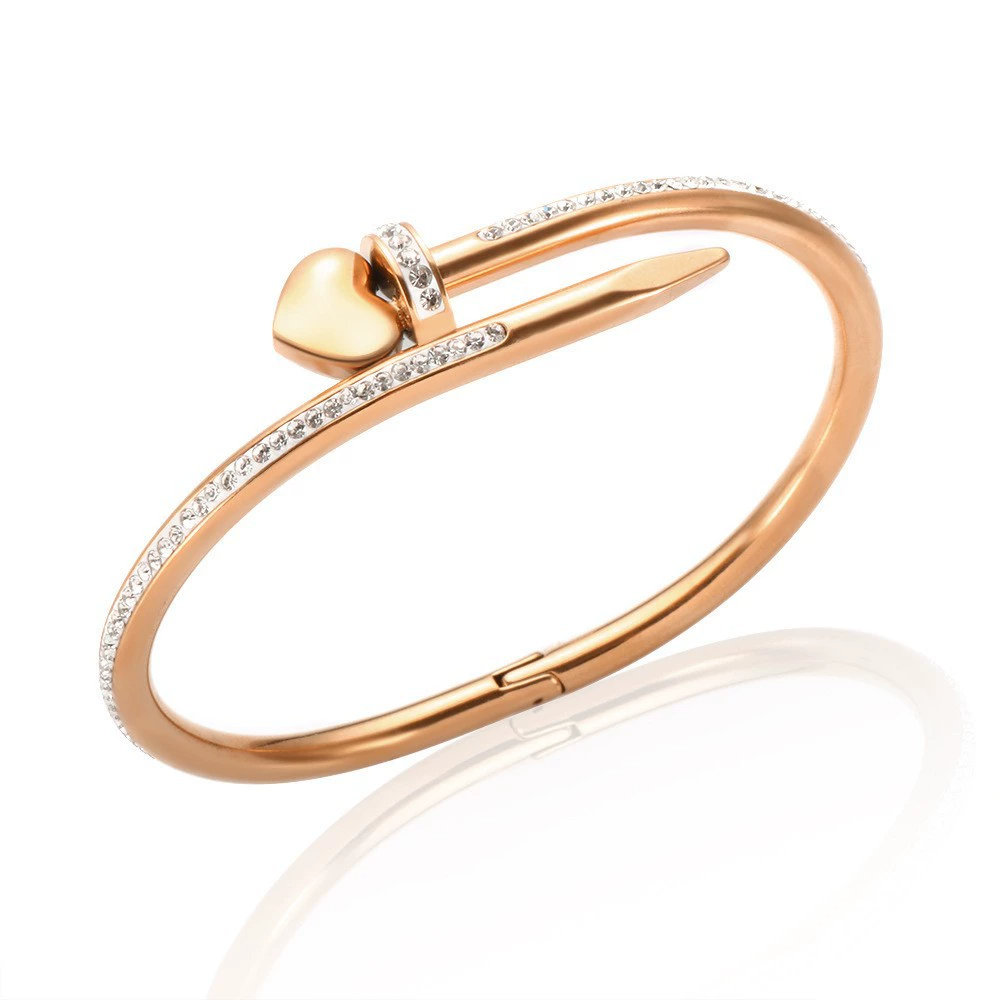 “Nailed My Heart” – Diamond Nail & Heart Bangle