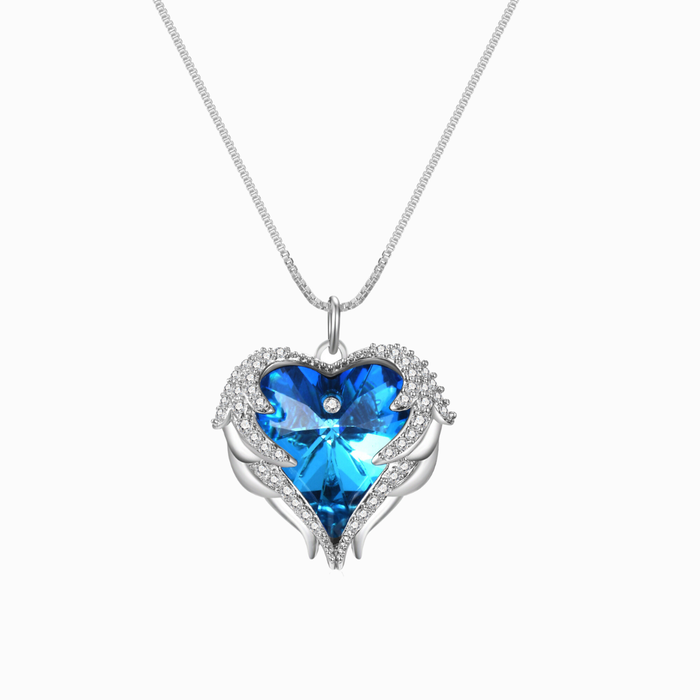 Blue Heart Angel Wing Memorial Necklace-belovejewel.com