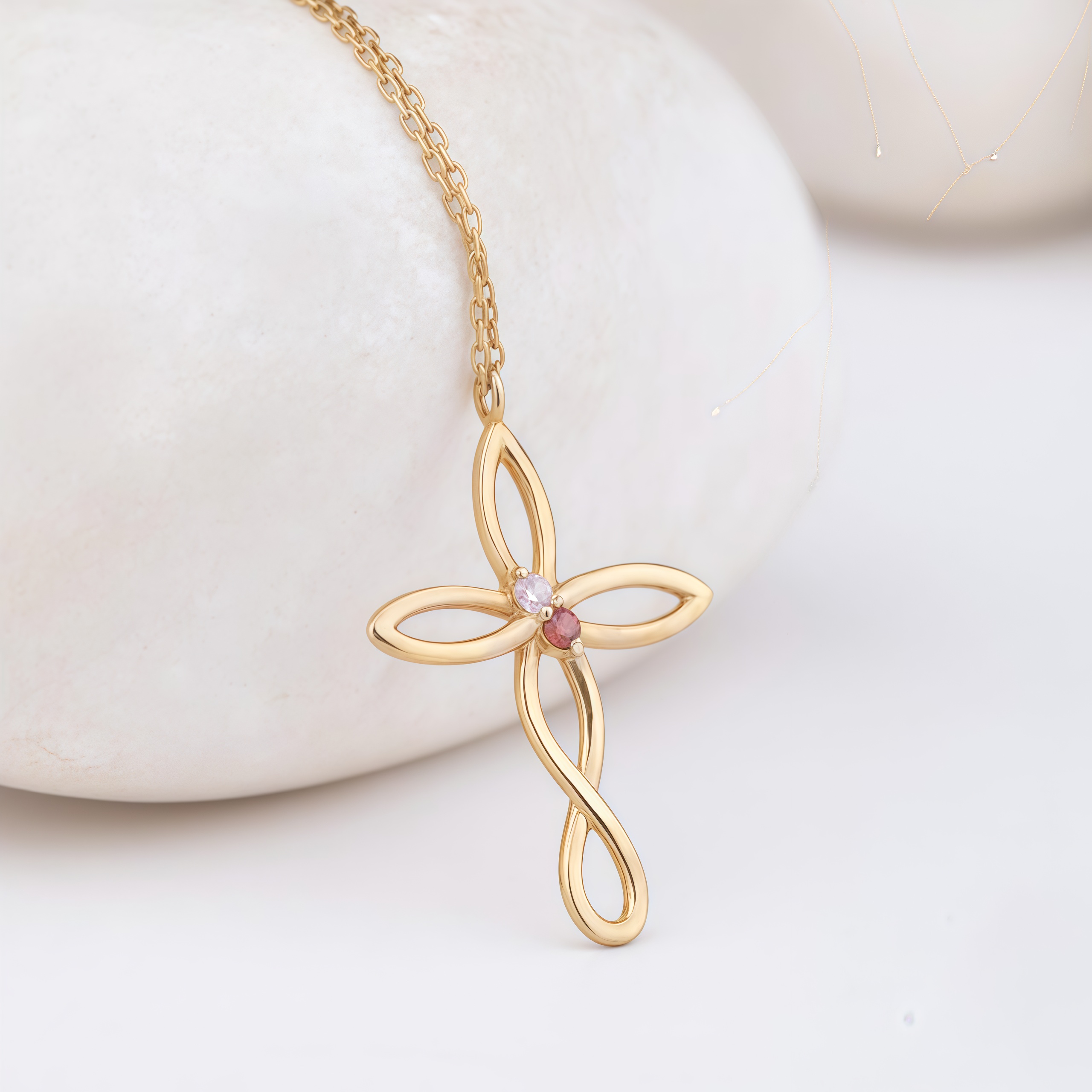 FOR LOVE- CUSTOM FAMILY BIRTHSTONE CROSS NECKLACE