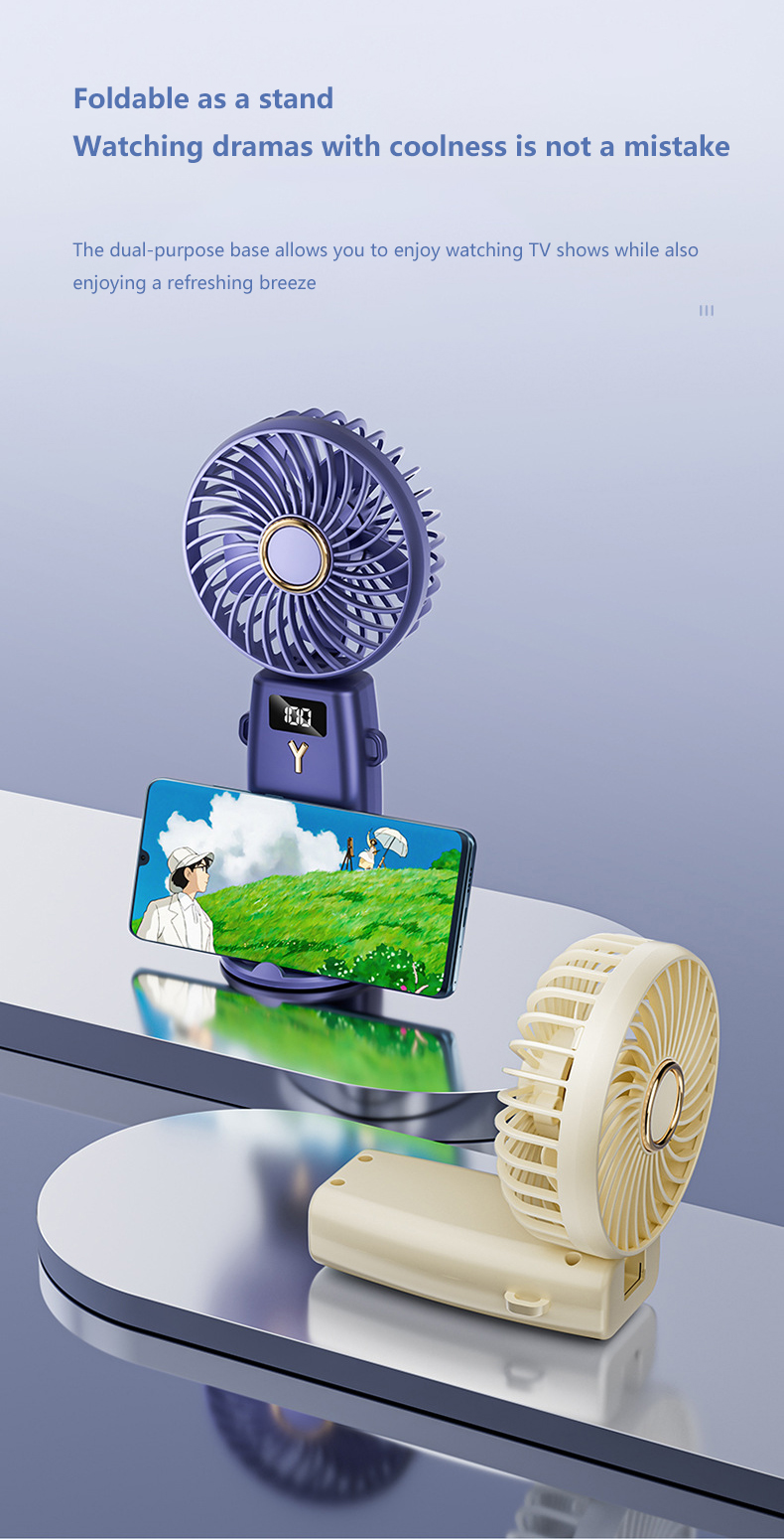 Portable Handheld Fan with phone stand & LED Display