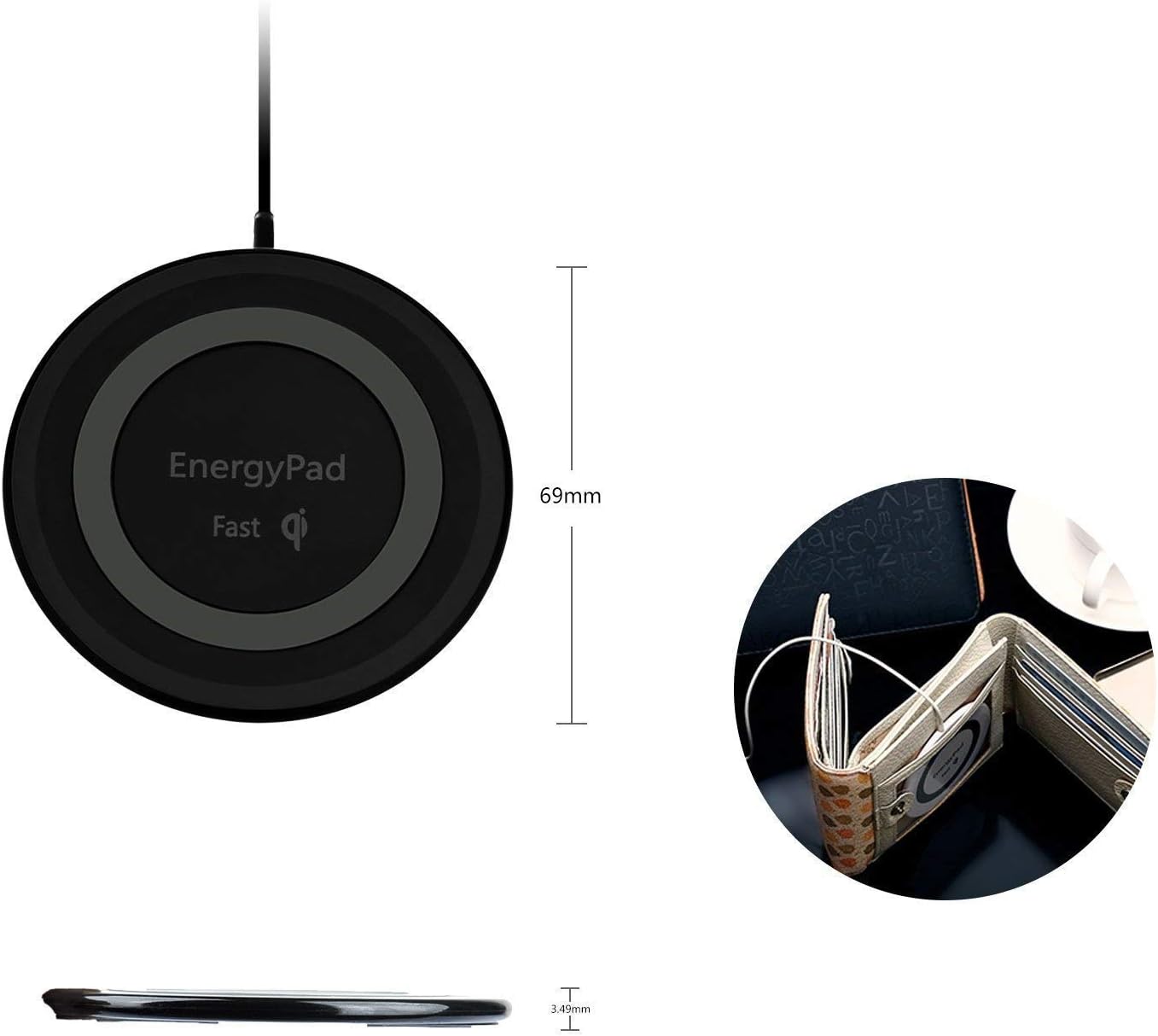 EnergyPad Wireless Phone Charger Qi-Certified Ultra Slim, Portable Wireless Charging Pad for iPhone Xs Max/XS/XR/X/8/8 Plus,Samsung Galaxy Note9/S9/S9 Plus/S8/S8 Plus/ Note8/S7 Motorola LG - Black 