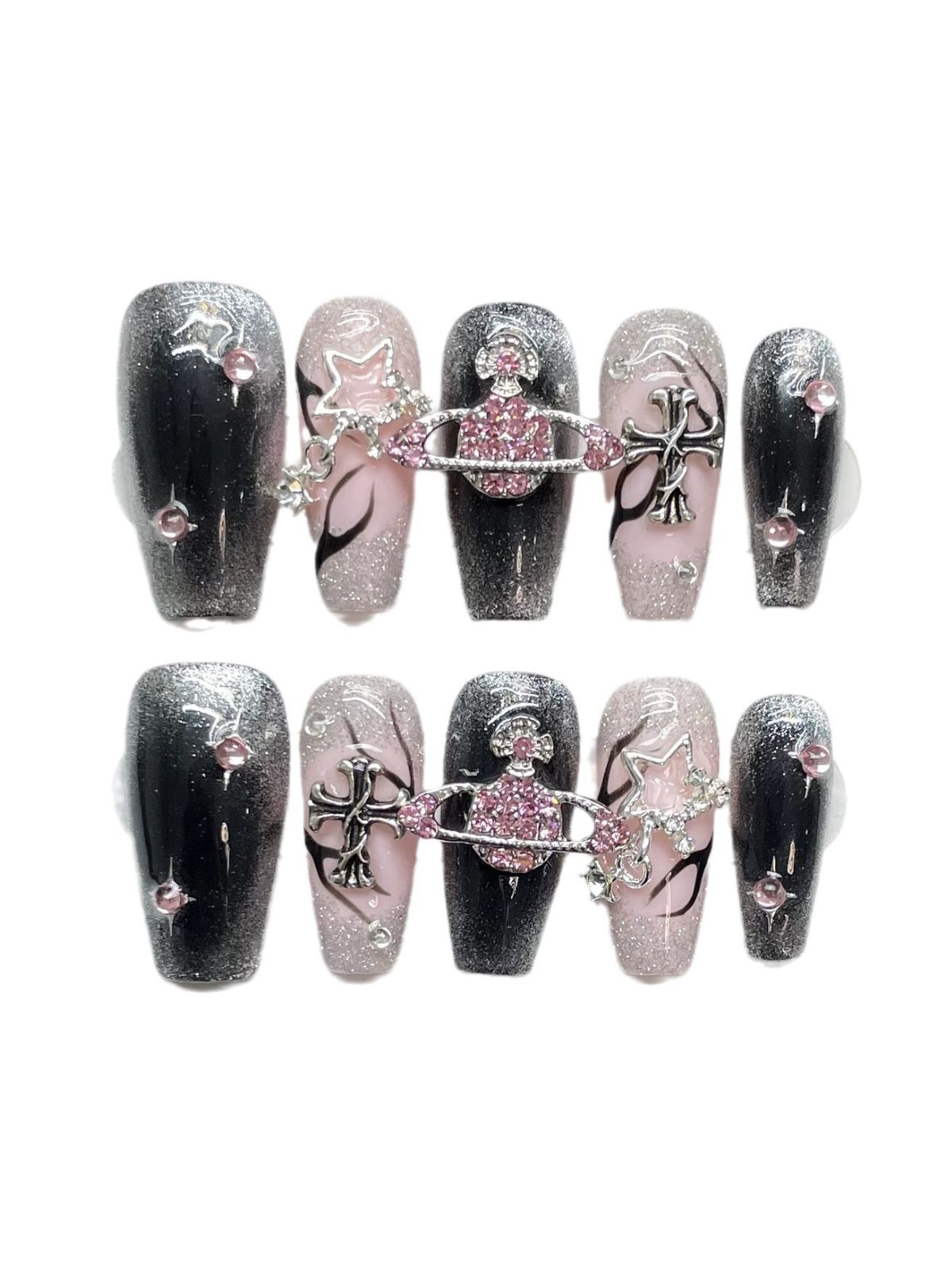 Diamond Punk Pink Nails