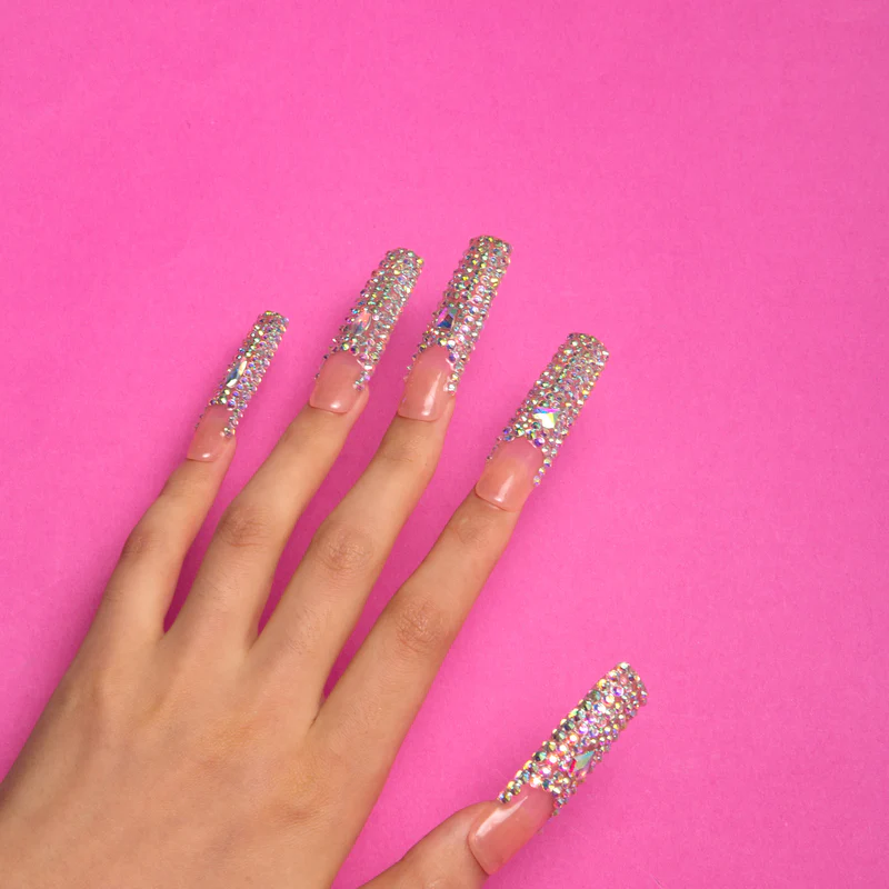 Angel's Tear Rhinestone Pink Nails