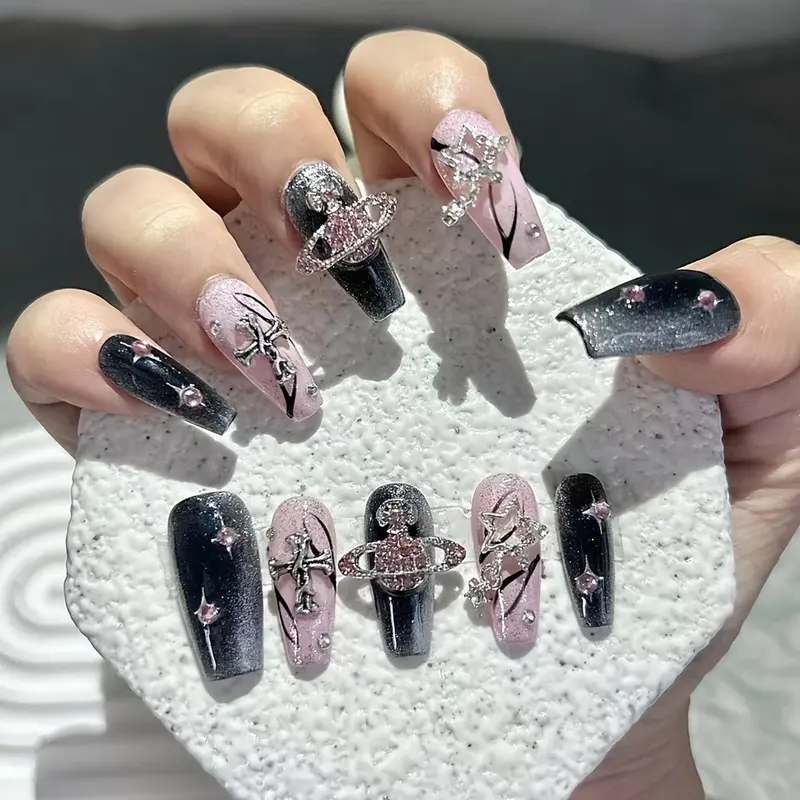 Diamond Punk Pink Nails