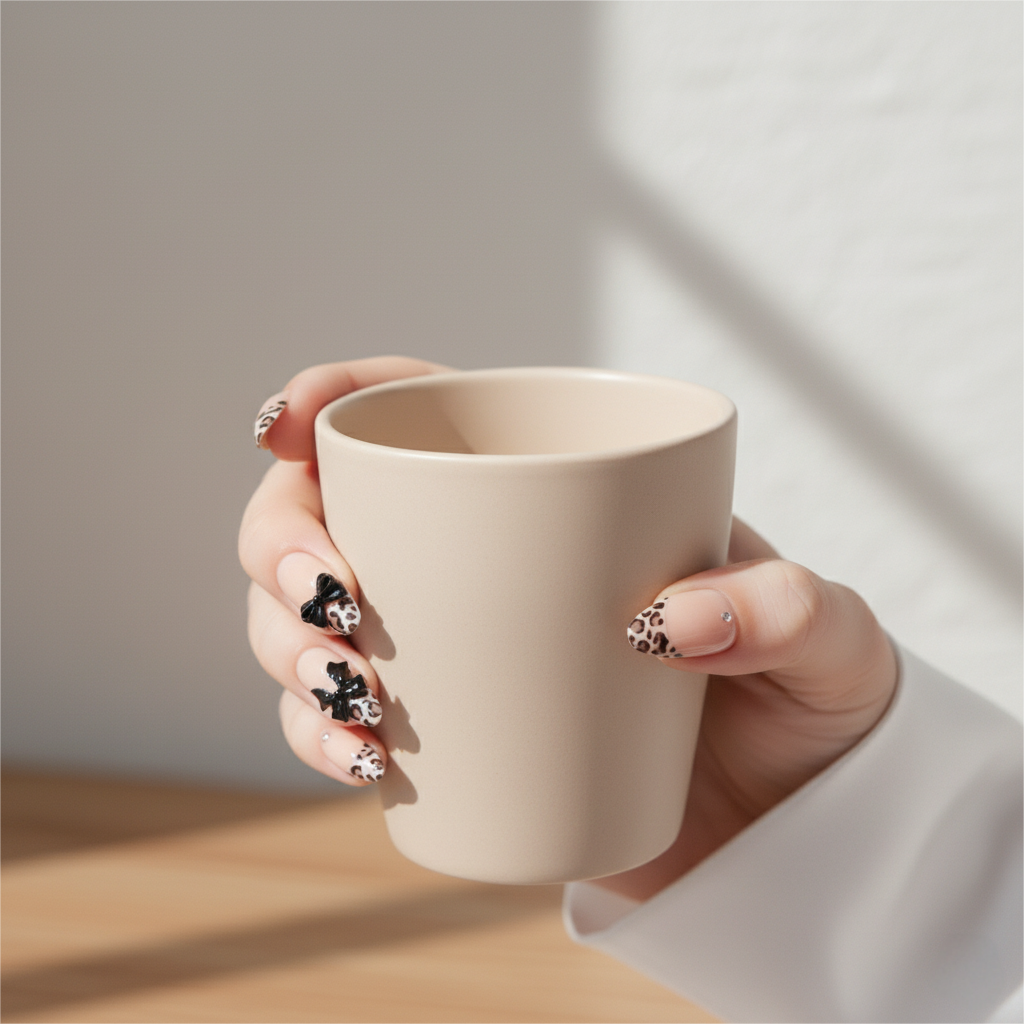 Kitty's Ribbon Light Khaki Nails