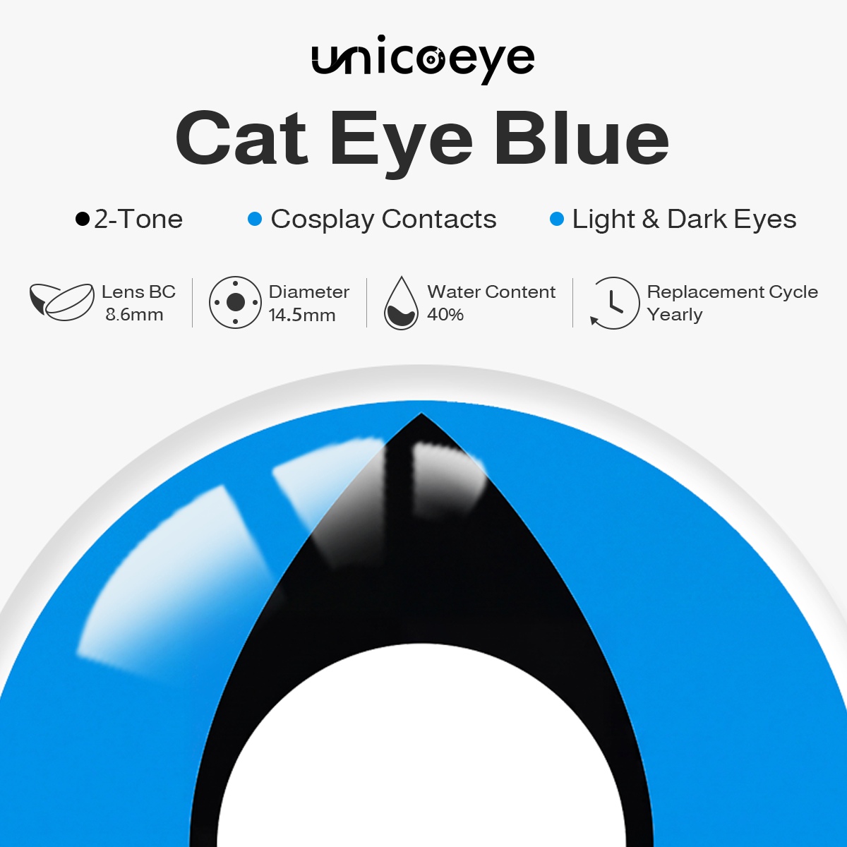 Cat Eye Blue Costume Yearly Contact Lenses | 2 Pcs