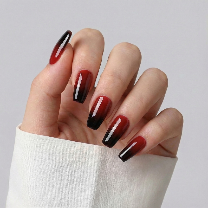 Dark Night Deep Red Nails