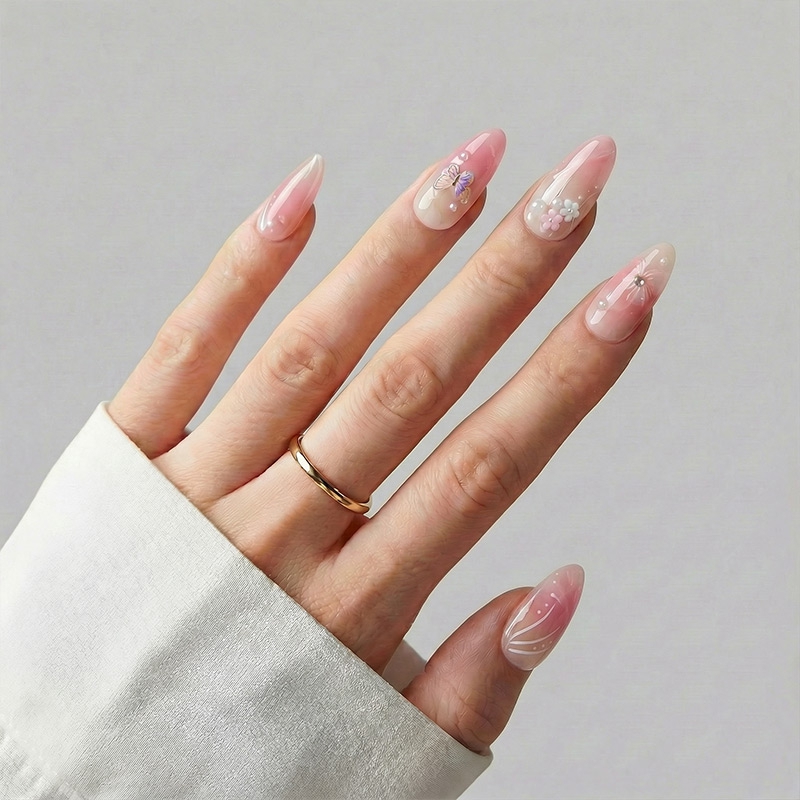 Crystal Wings Pink Nails