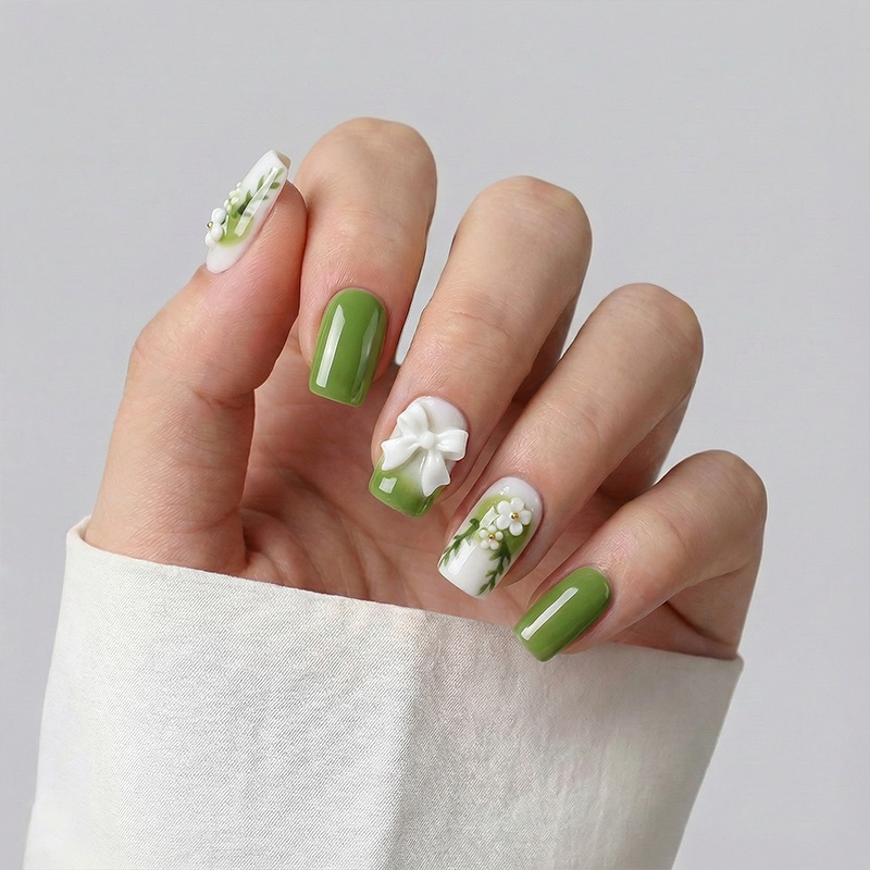 Mint Blossom Green Nails