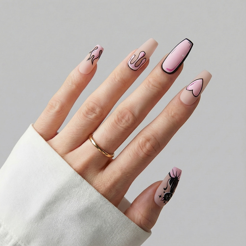 Kitty Canvas Pink Nails