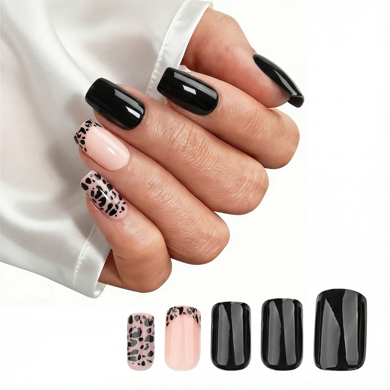 Night Leopard Black Nails