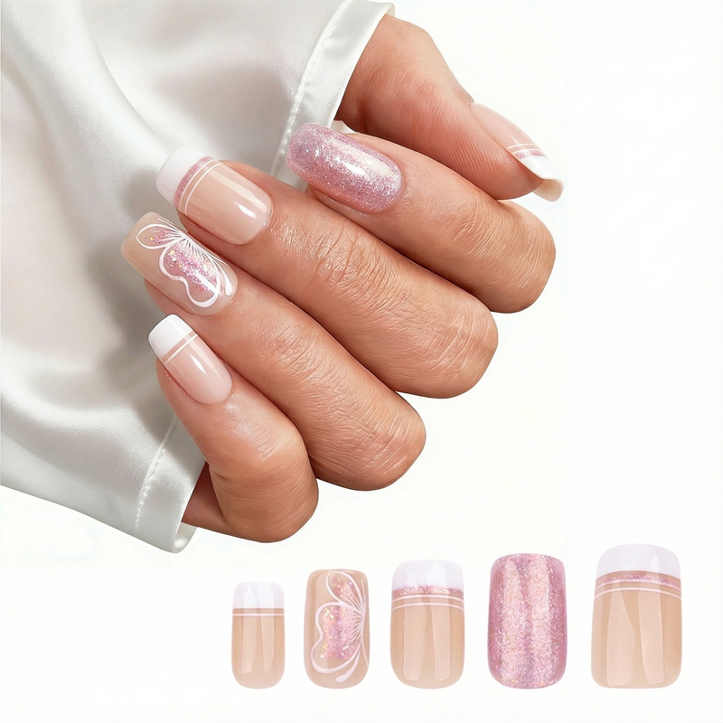 Nude Sparkle Pink Nails