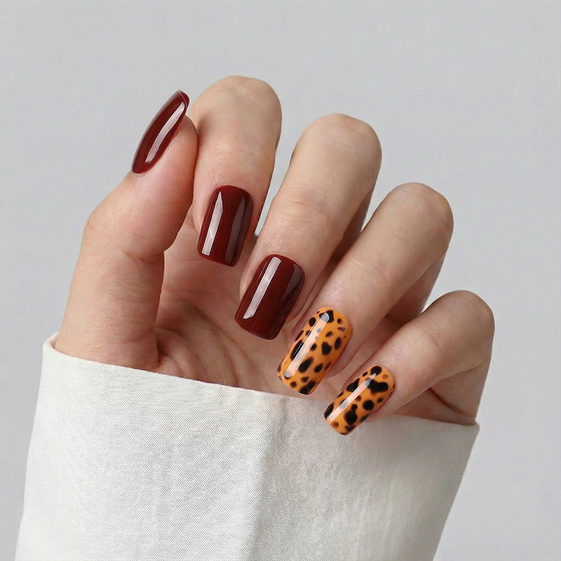 Maillard Leopard Wine Red Nails