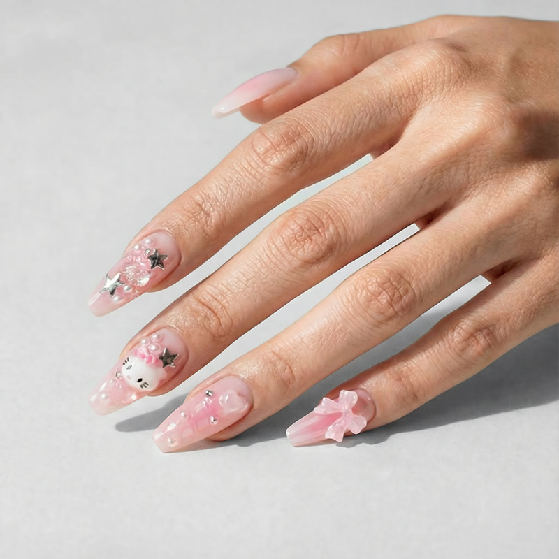 HelloKitty Ripple Pink Nails