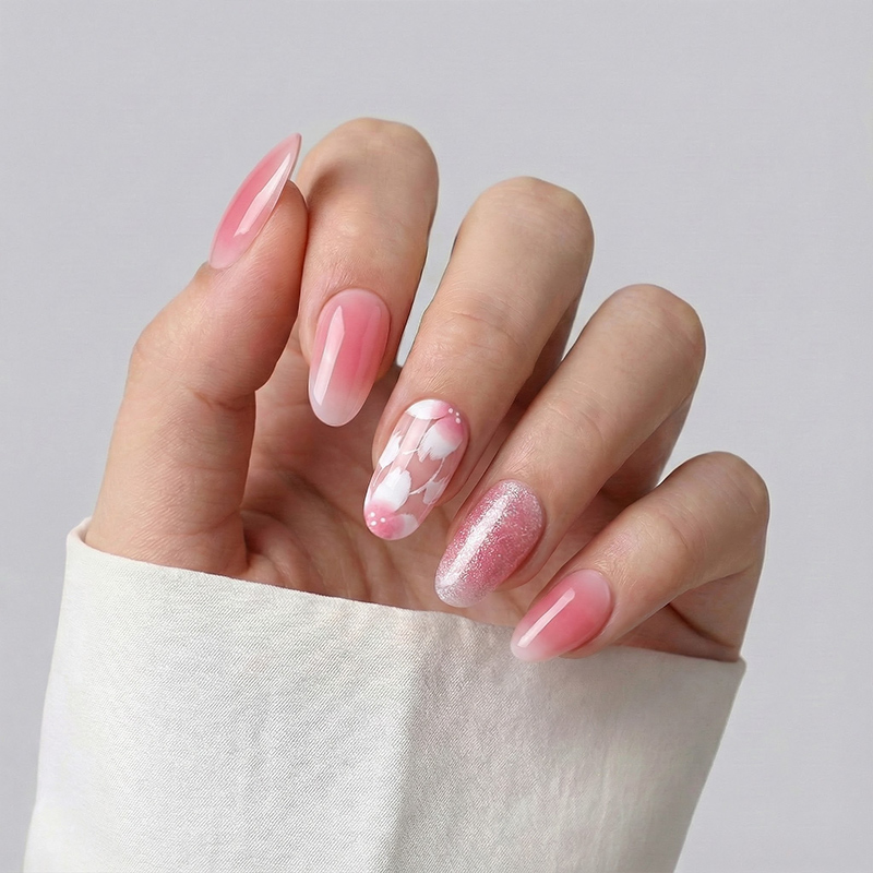 Flower Blush Dark Pink Nails