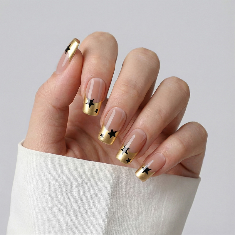 Black Stars Gold Nails