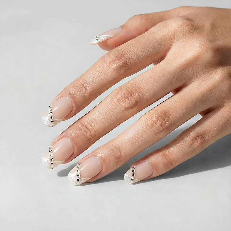 Diamond Nude Beige Nails