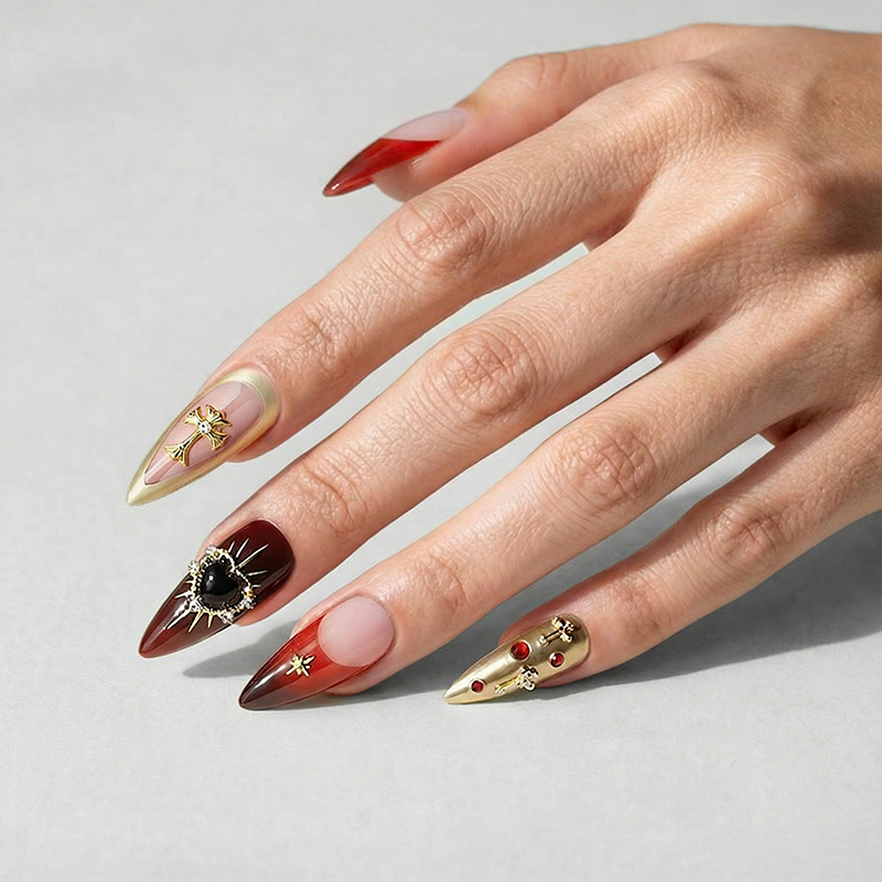 Chrome Heart Red Nails