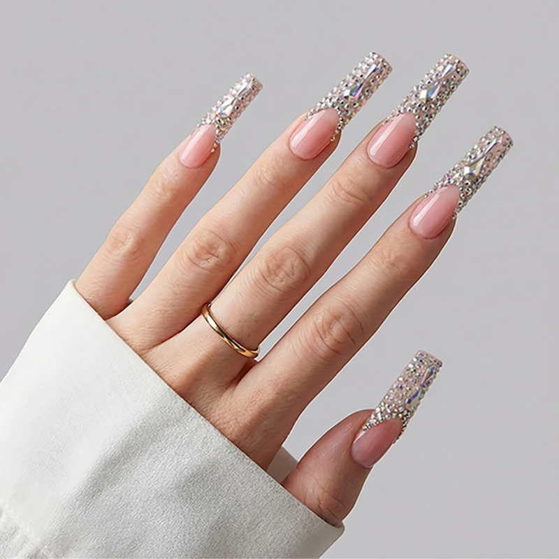 Angel's Tear Rhinestone Pink Nails