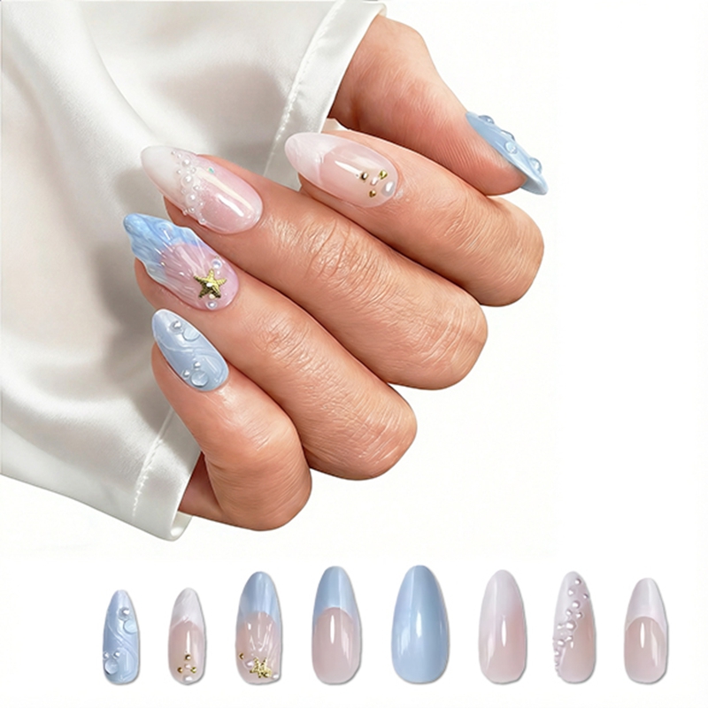 Shell Treasure Blue Nails