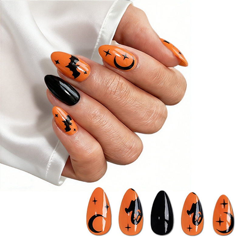 Midnight Bats Orange Nails