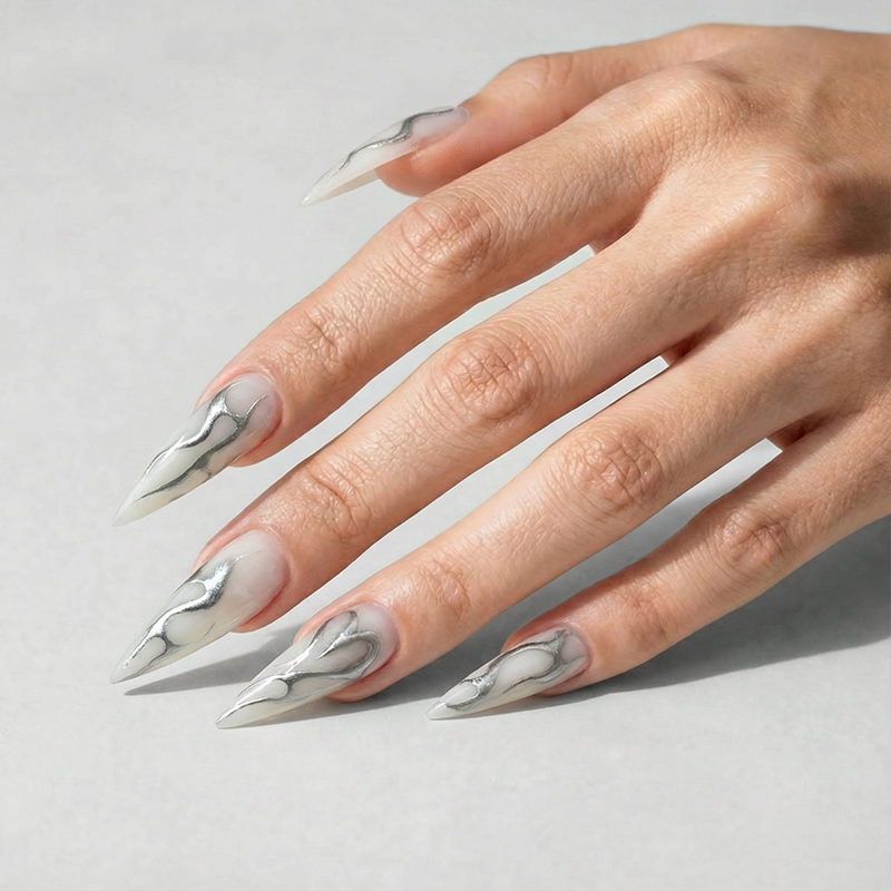 Metallic Vines Silver Nails