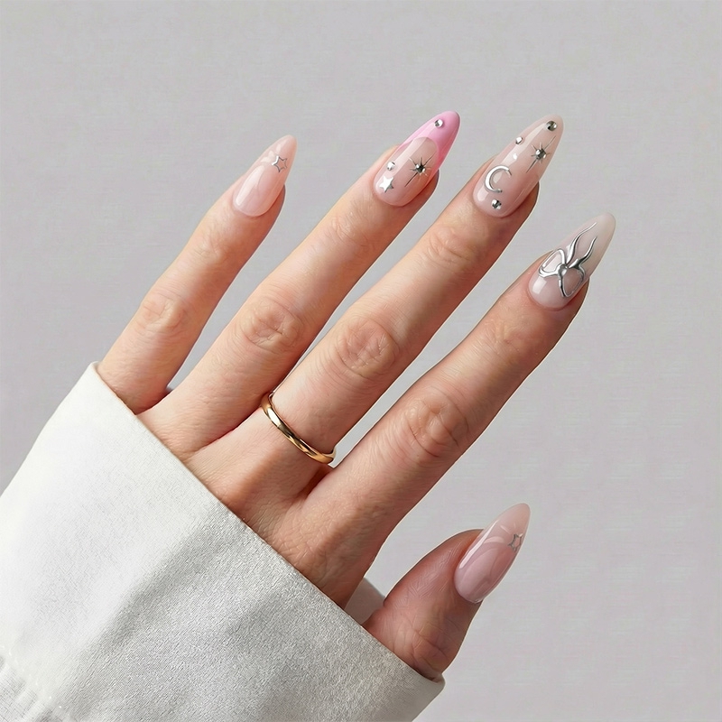 Silver Kiss Pink Nails