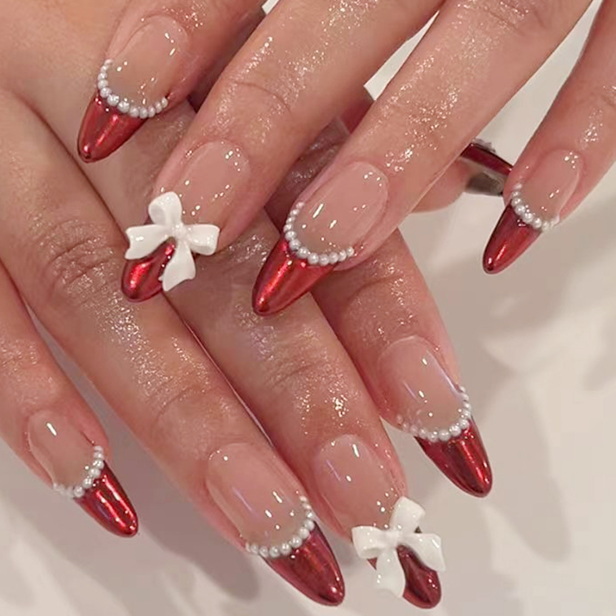 Bow Brilliance Red Nails