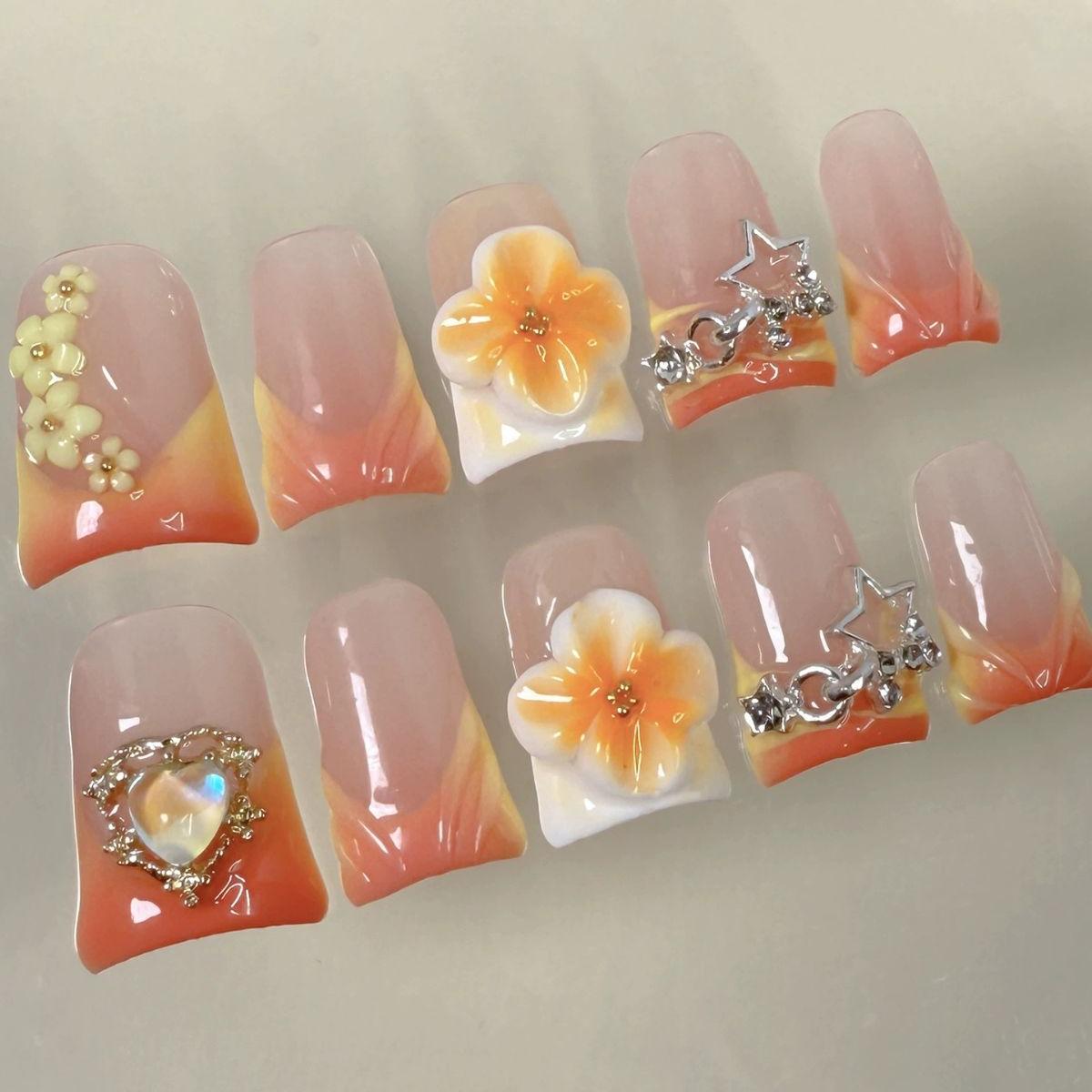 Amber Light Orange Nails