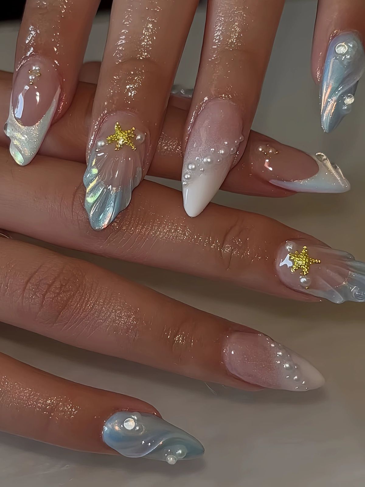 Shell Treasure Blue Nails