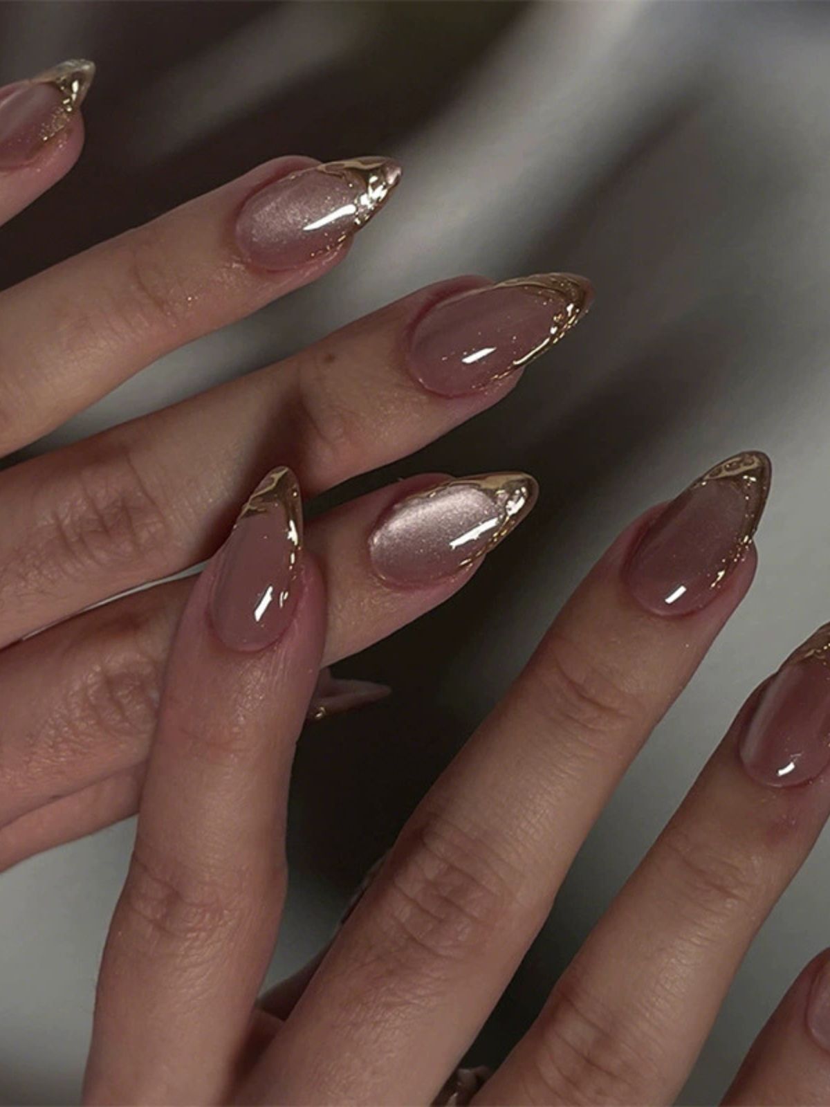Golden Tips Pink Nails