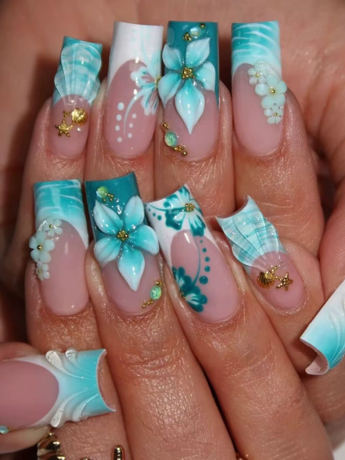 Glass Reef Blue Nails