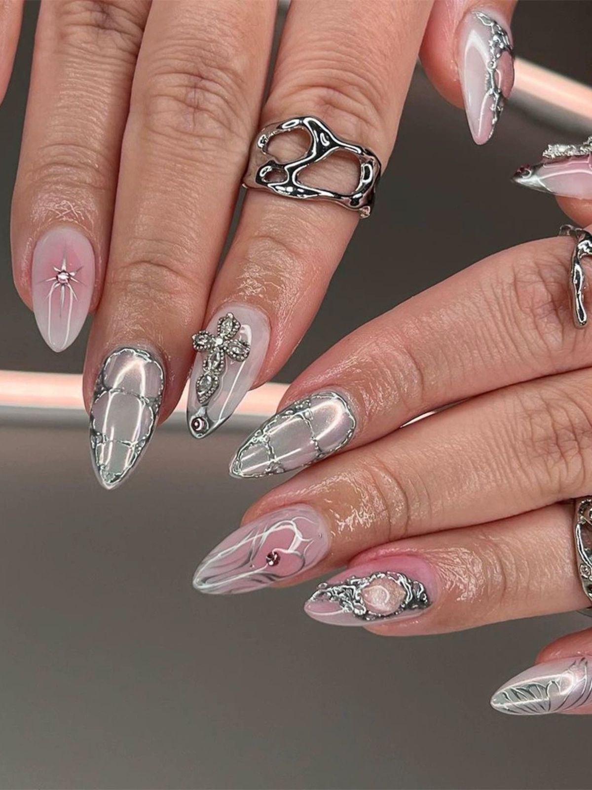 Faith Forward Light Blue Grey Nails