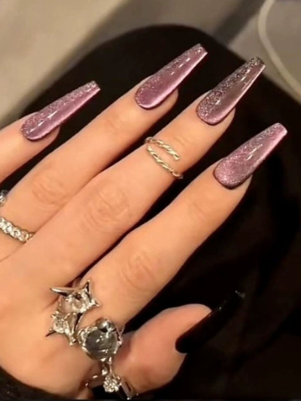 Glitter Galaxy Purple Nails