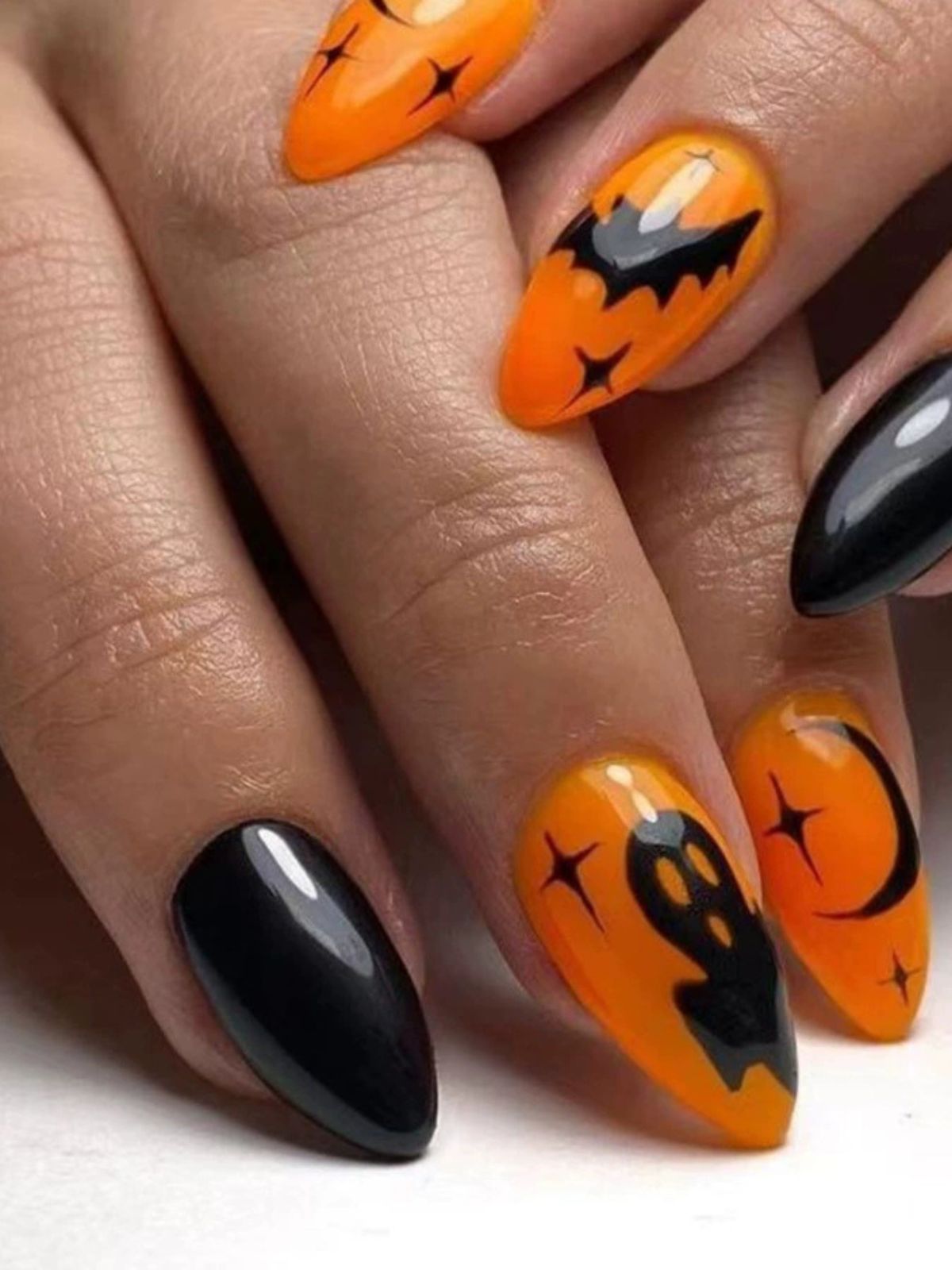 Midnight Bats Orange Nails