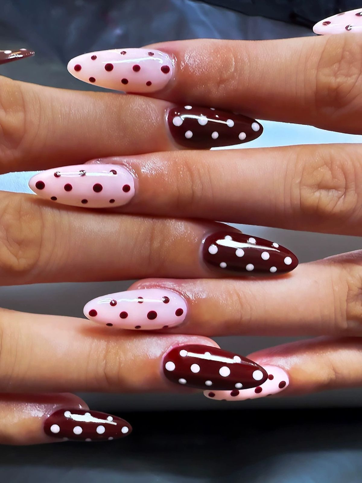 Dotted Love Red Nails