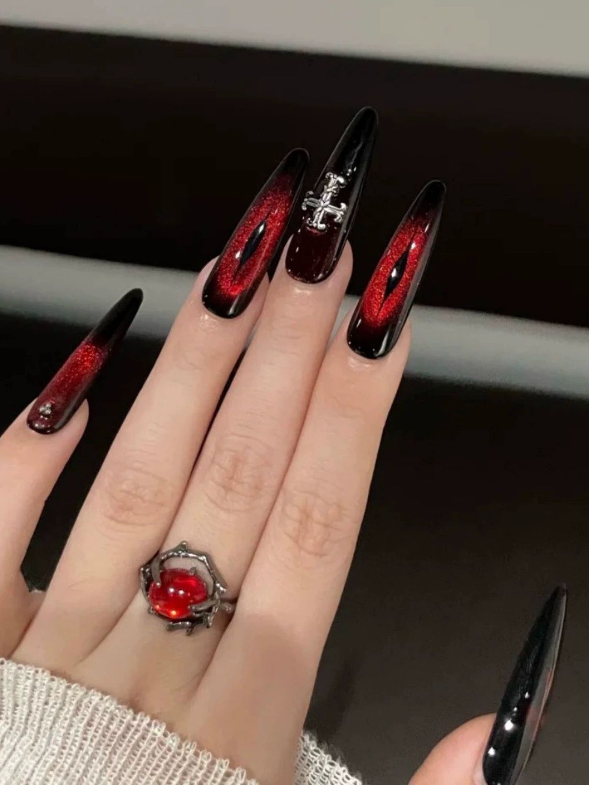 Cross Fire Red Nails