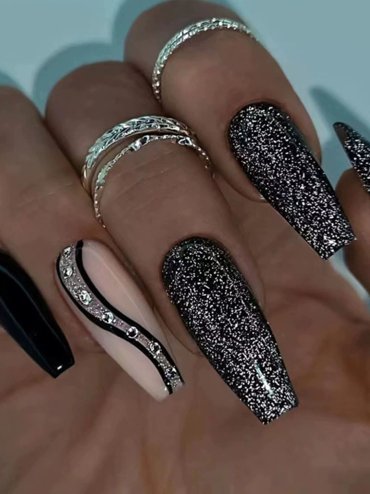 Galaxy Glitter Black Nails