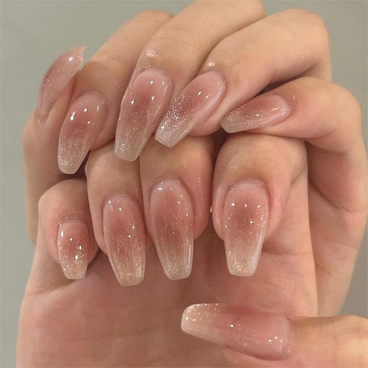 Nude Shimmer Light Khaki Nails
