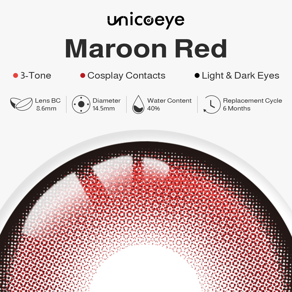 Maroon Red Prescription 6 Months Contact Lenses | 2 Pcs