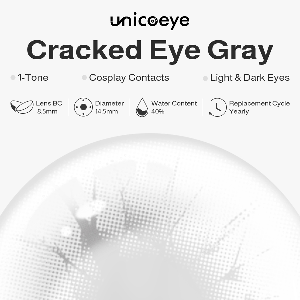 Cracked Eye Gray Costume Prescription Yearly Contact Lenses | 2 Pcs