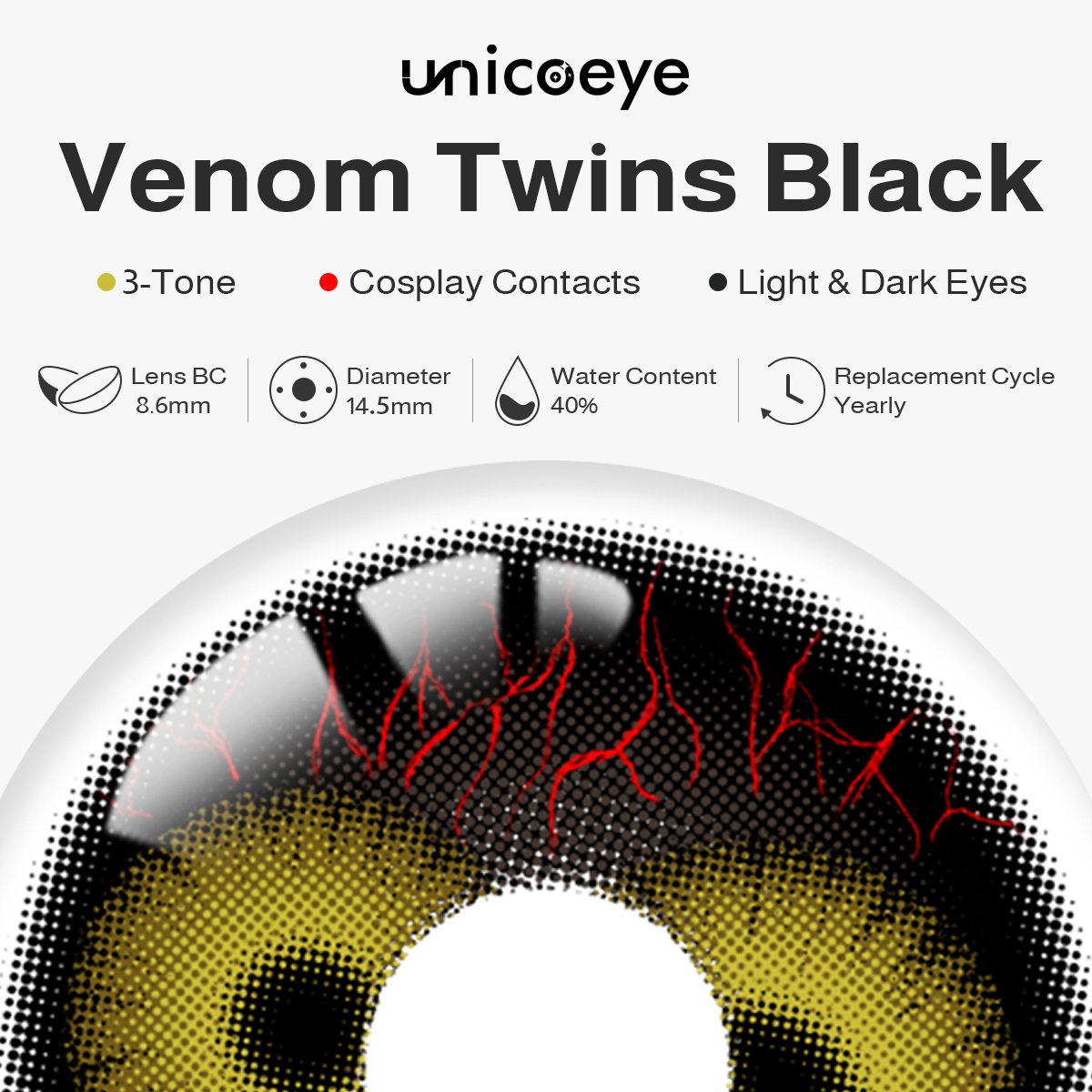 Venom Twins Black Costume Yearly Contact Lenses | 2 Pcs