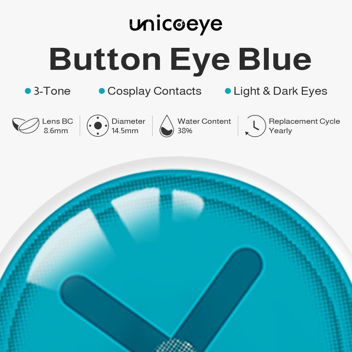 Button Eye Blue Costume Yearly Contact Lenses